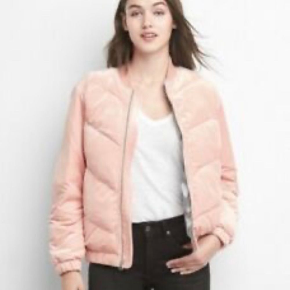 GAP pink down alternative crushed velvet coat